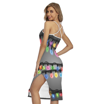 Christmas Holiday Lights Print Cross Back Cami Dress