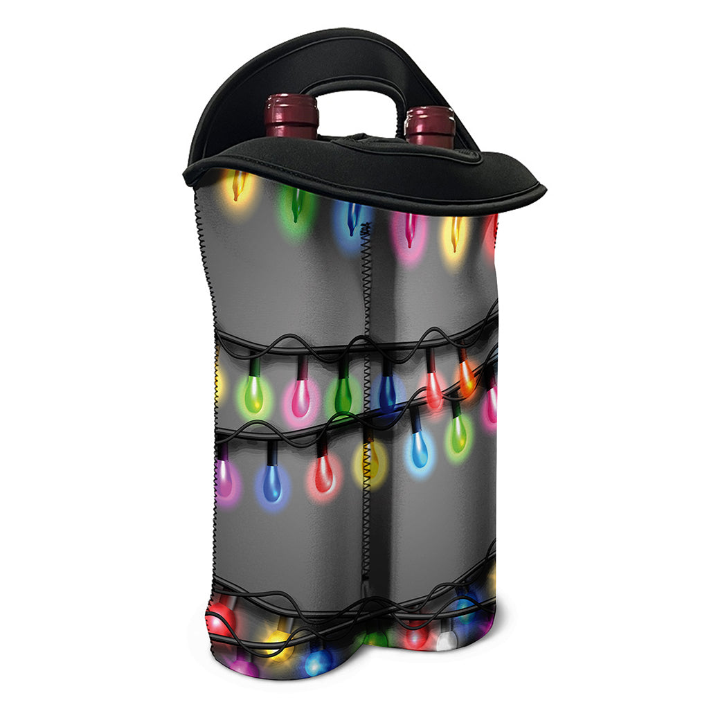 Christmas Holiday Lights Print Double Neoprene Wine Tote