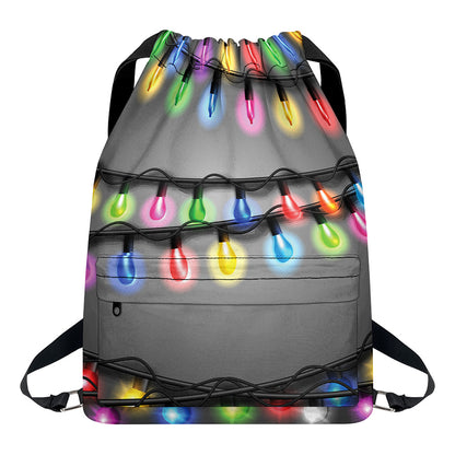 Christmas Holiday Lights Print Drawstring Backpack
