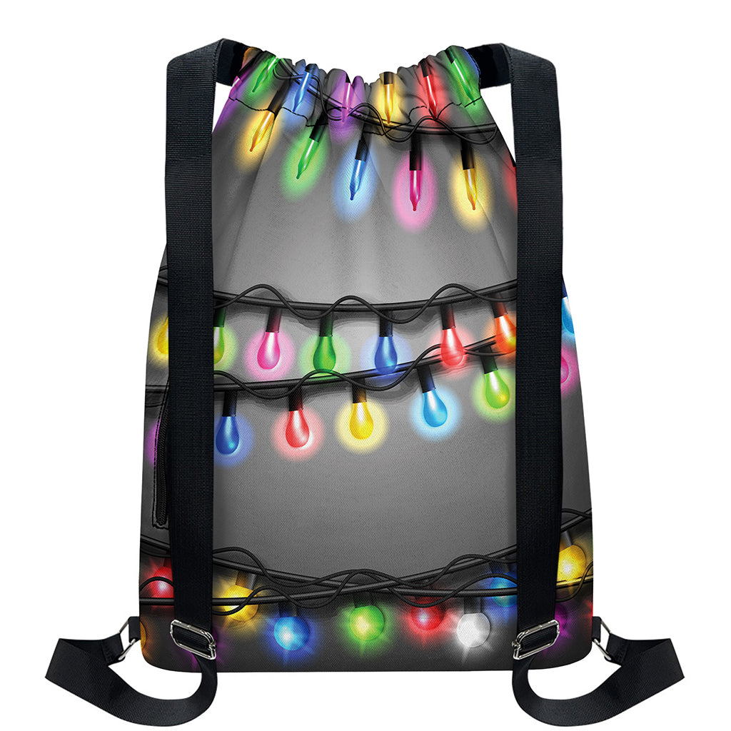 Christmas Holiday Lights Print Drawstring Backpack