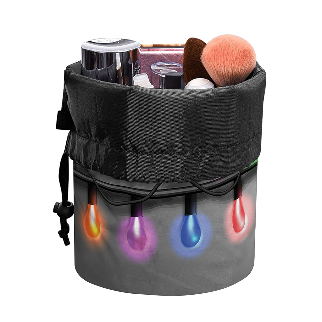 Christmas Holiday Lights Print Drawstring Makeup Bag