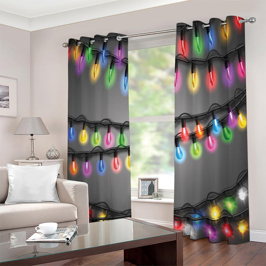 Christmas Holiday Lights Print Extra Wide Grommet Curtains