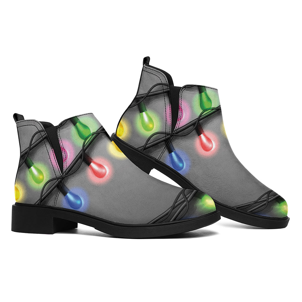 Christmas Holiday Lights Print Flat Ankle Boots
