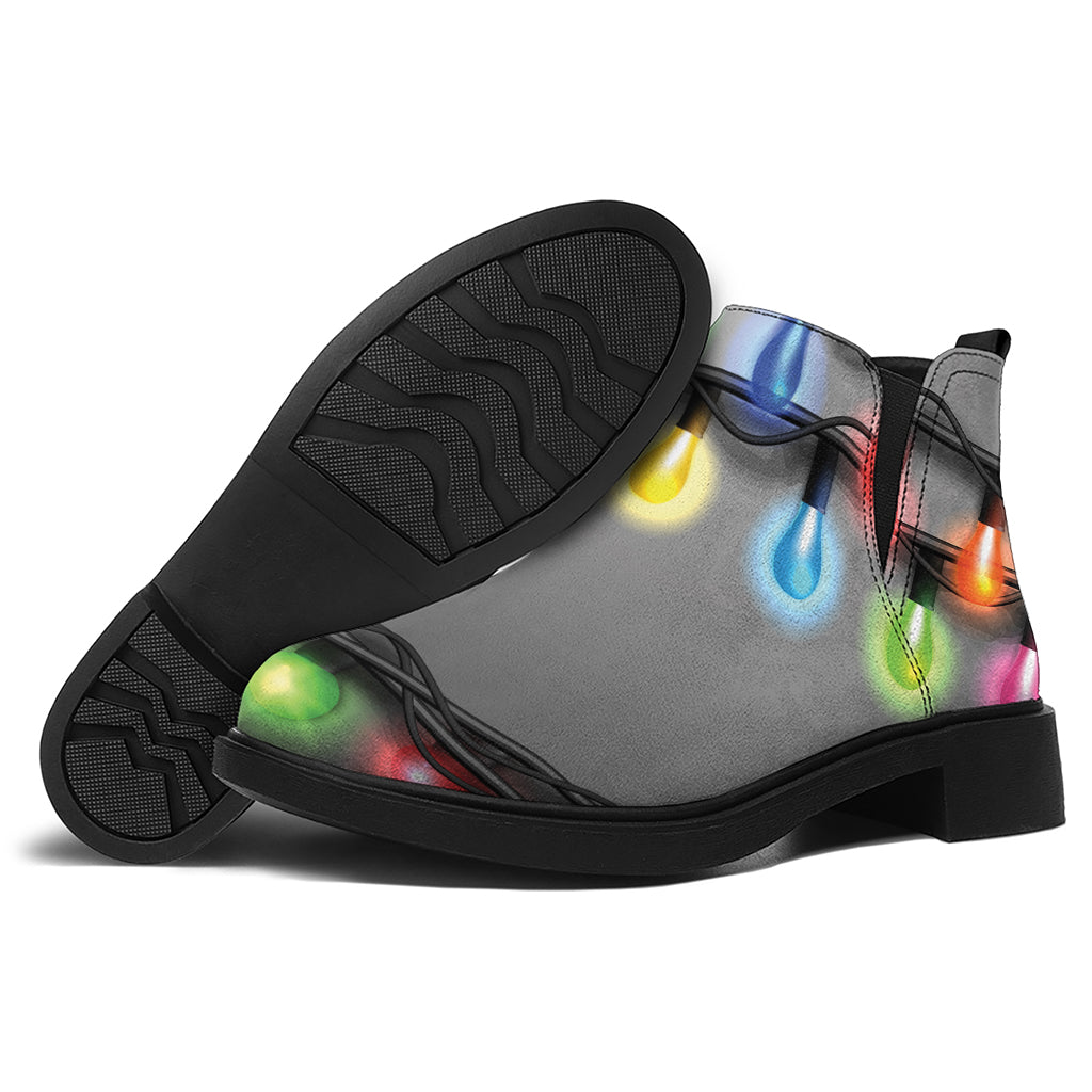 Christmas Holiday Lights Print Flat Ankle Boots