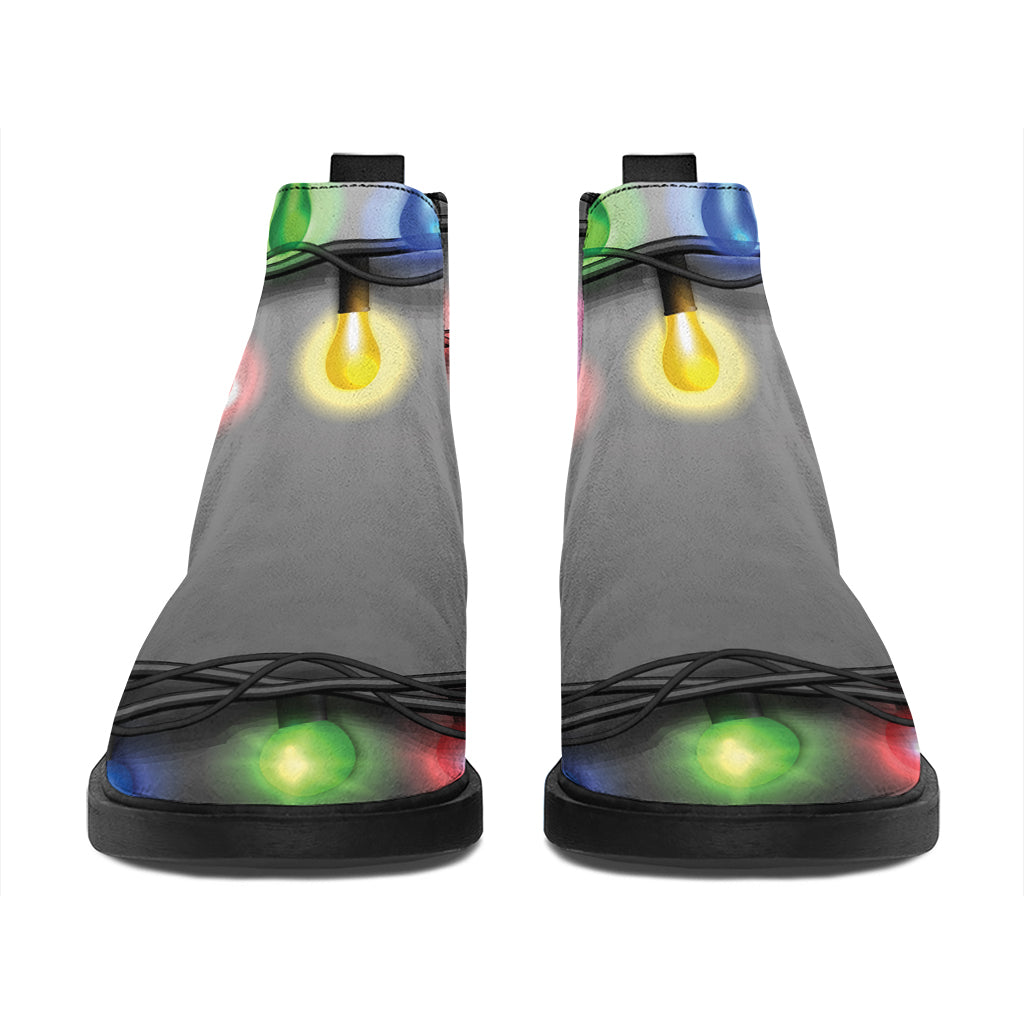 Christmas Holiday Lights Print Flat Ankle Boots