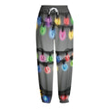 Christmas Holiday Lights Print Fleece Lined Knit Pants