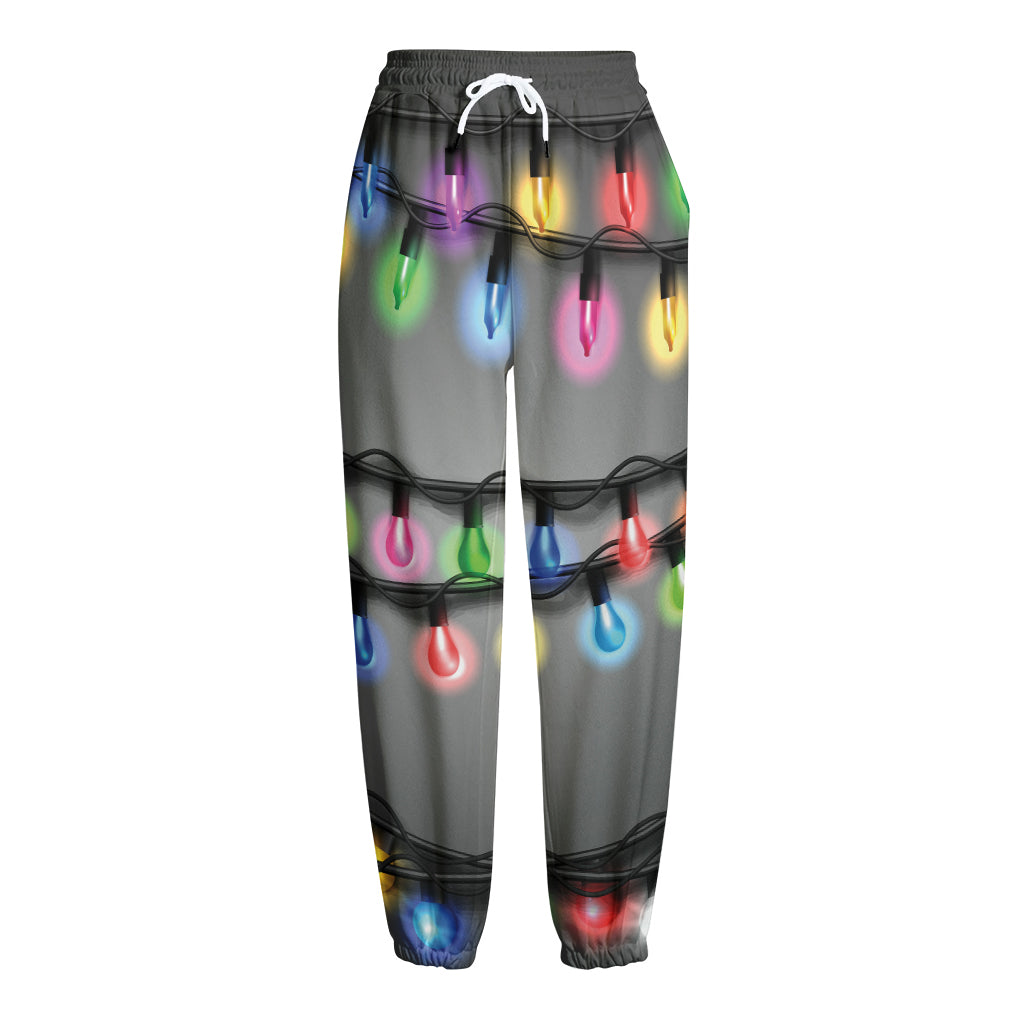 Christmas Holiday Lights Print Fleece Lined Knit Pants