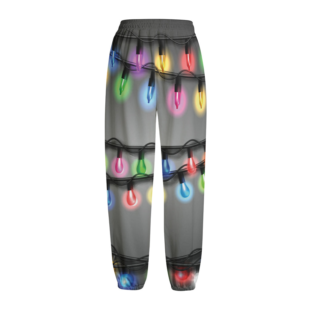 Christmas Holiday Lights Print Fleece Lined Knit Pants