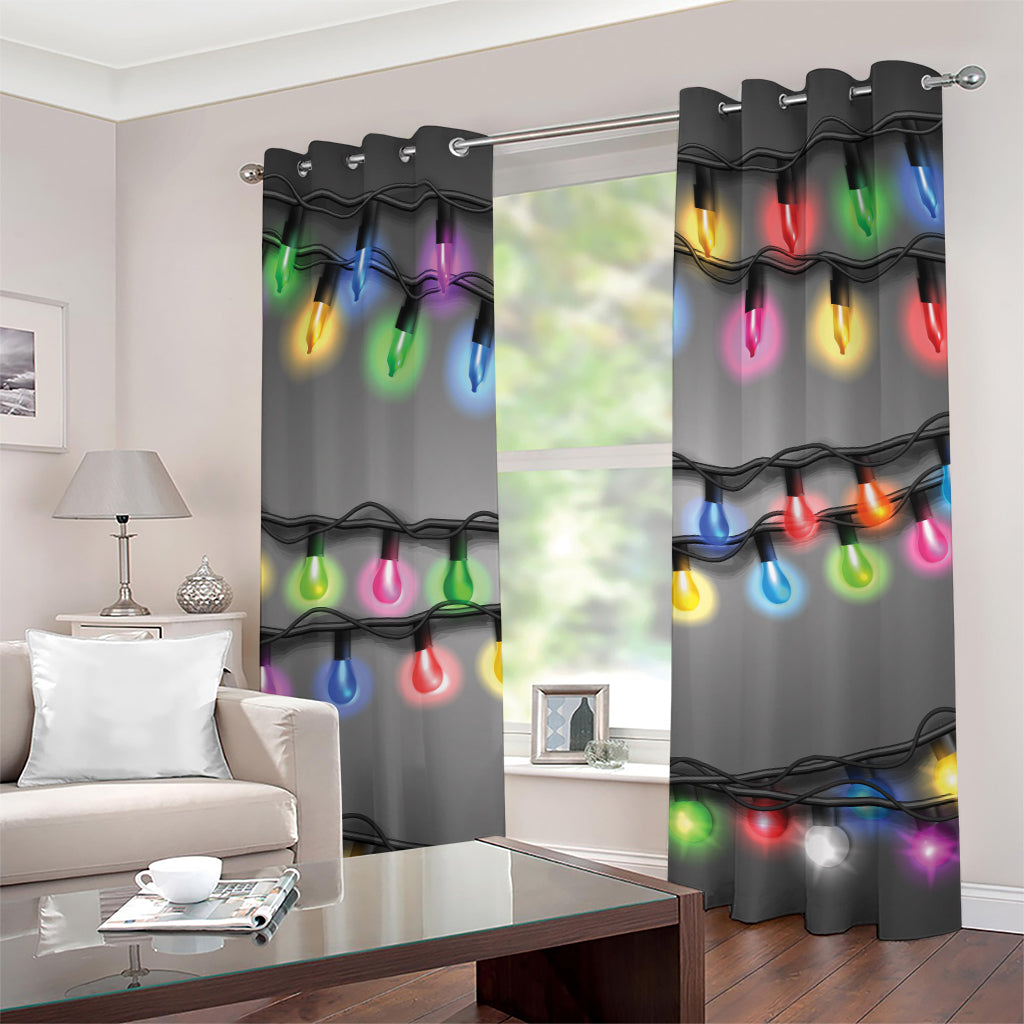 Christmas Holiday Lights Print Grommet Curtains