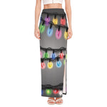 Christmas Holiday Lights Print High Slit Maxi Skirt