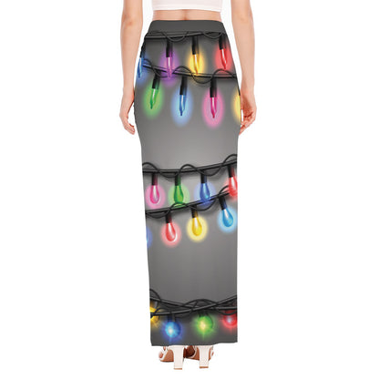 Christmas Holiday Lights Print High Slit Maxi Skirt