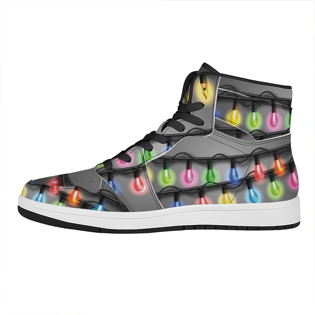 Christmas Holiday Lights Print High Top Leather Sneakers