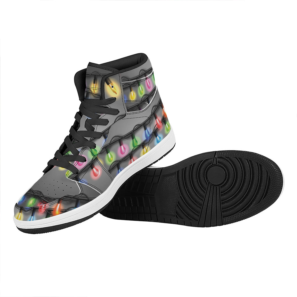 Christmas Holiday Lights Print High Top Leather Sneakers