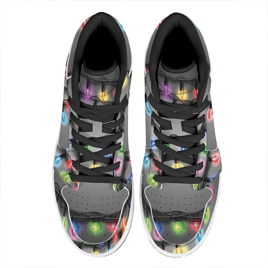 Christmas Holiday Lights Print High Top Leather Sneakers