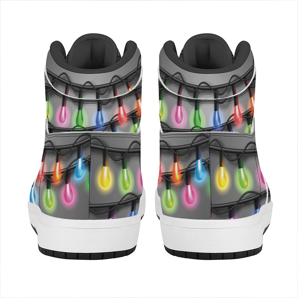 Christmas Holiday Lights Print High Top Leather Sneakers