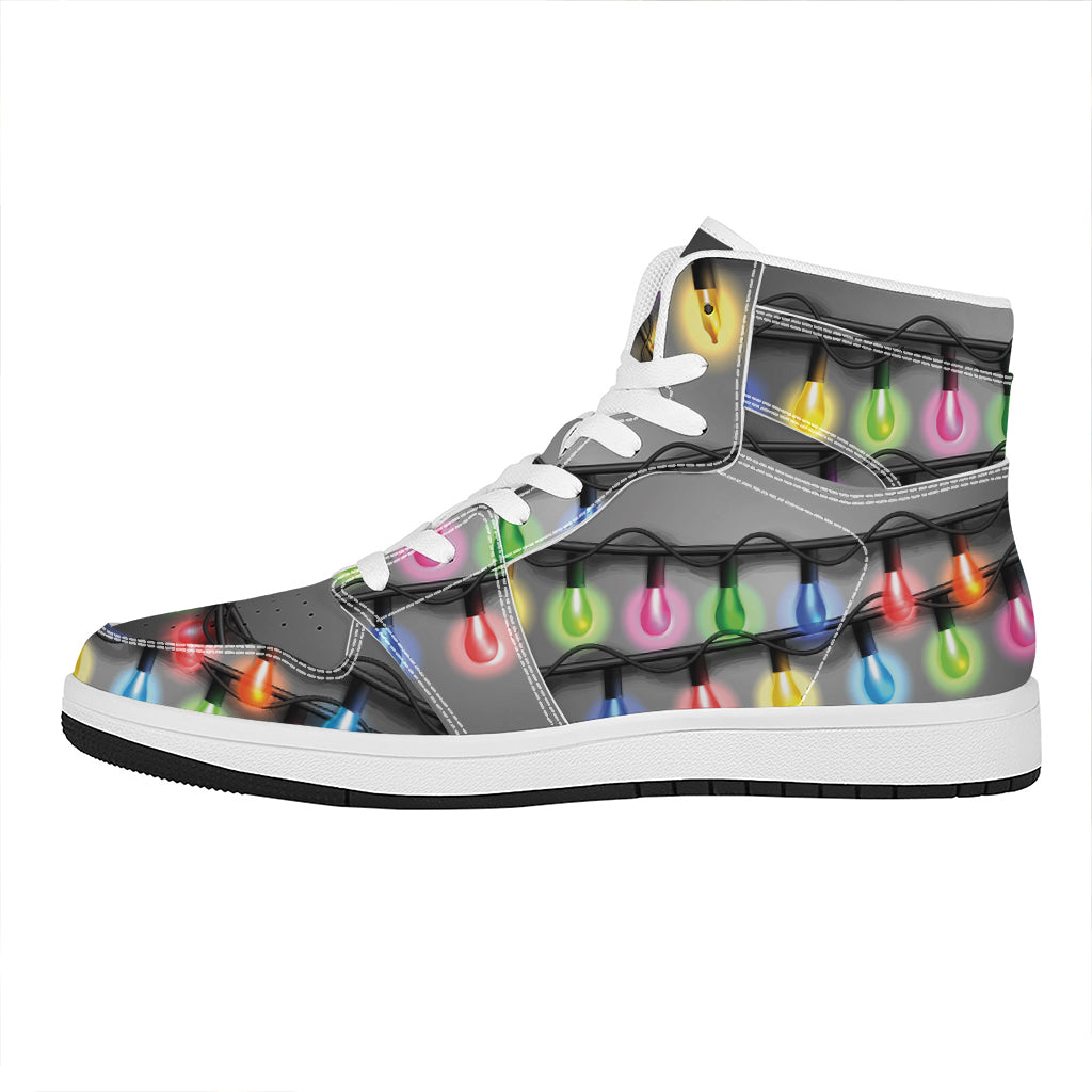 Christmas Holiday Lights Print High Top Leather Sneakers