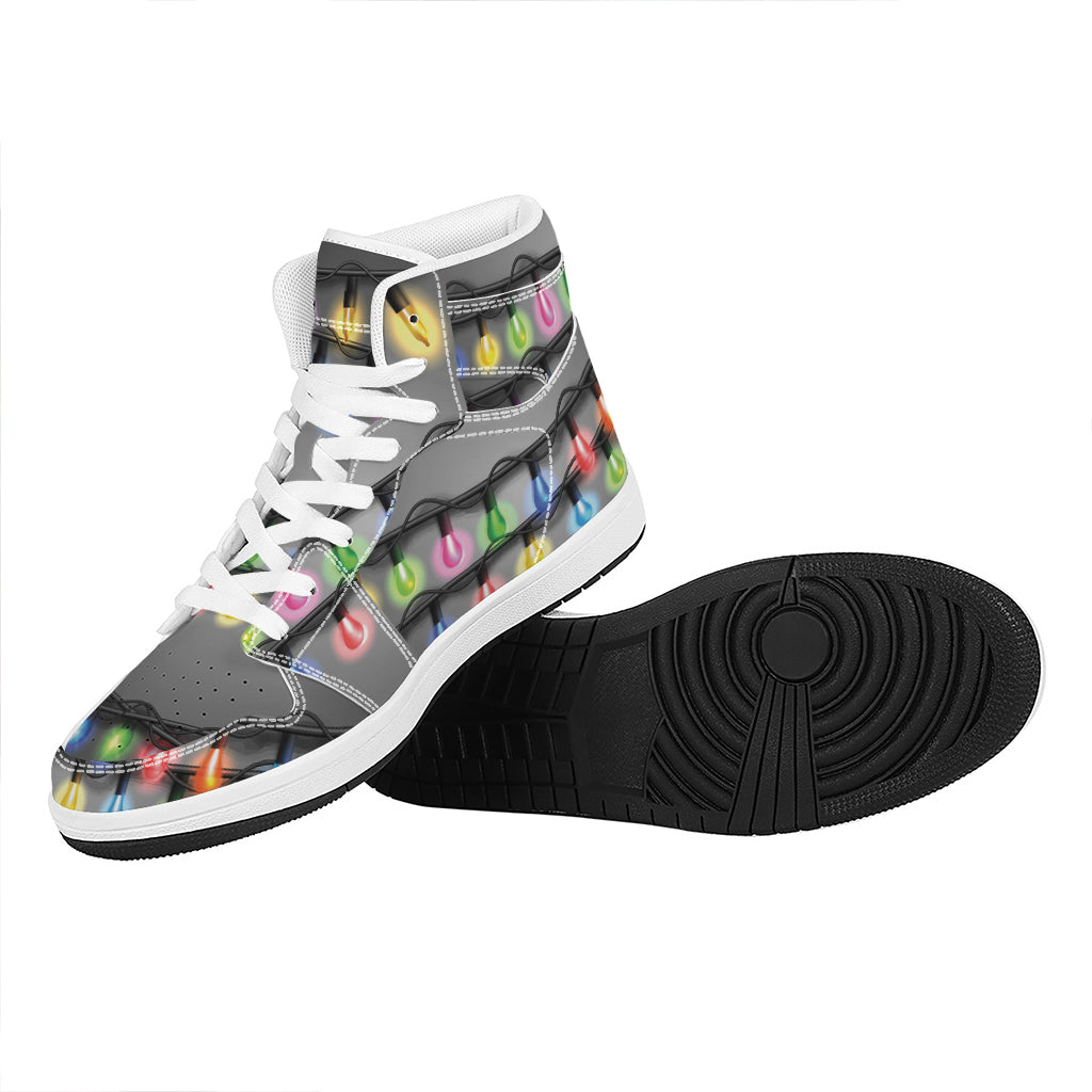Christmas Holiday Lights Print High Top Leather Sneakers