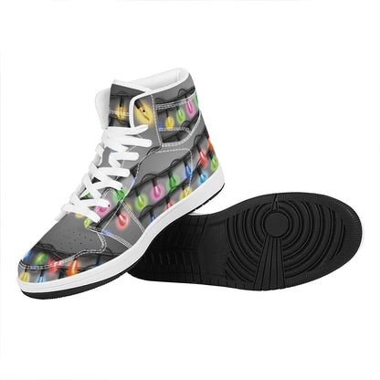 Christmas Holiday Lights Print High Top Leather Sneakers