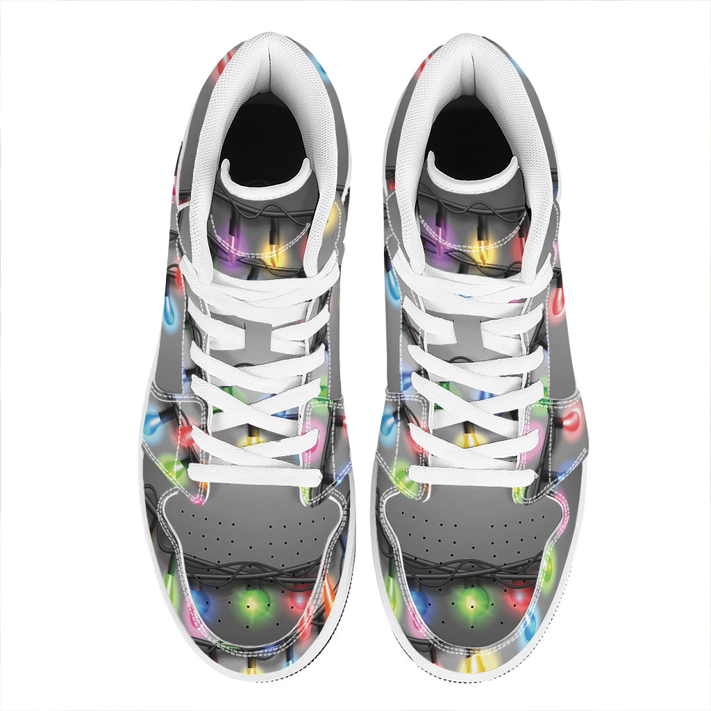 Christmas Holiday Lights Print High Top Leather Sneakers