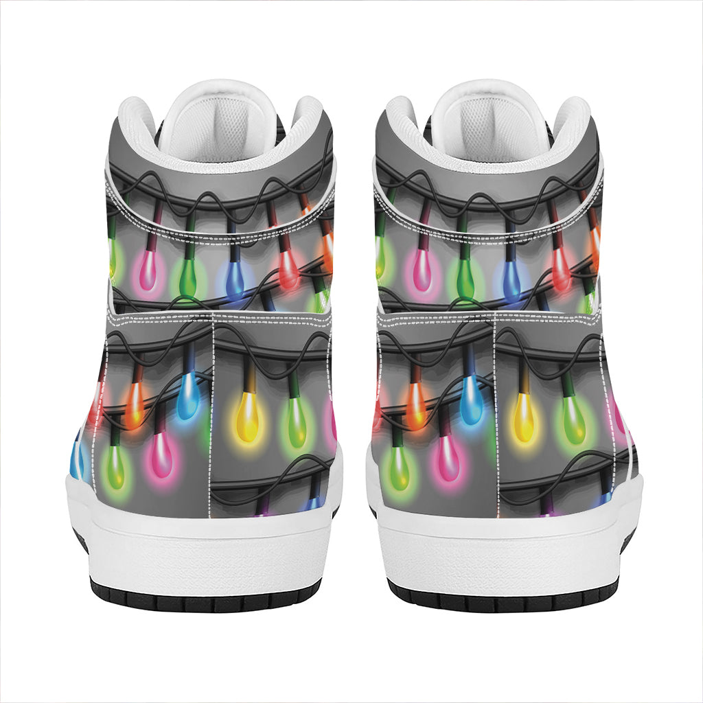 Christmas Holiday Lights Print High Top Leather Sneakers