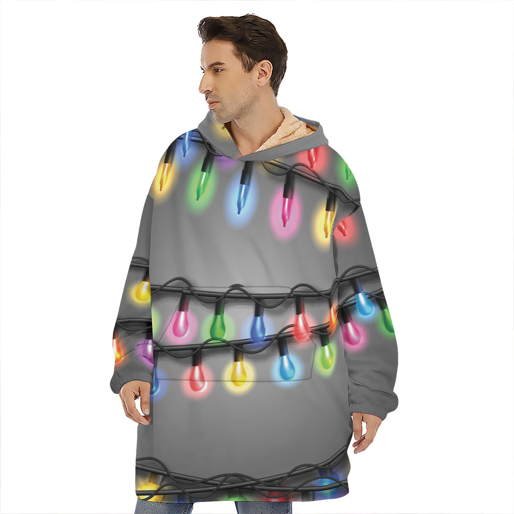 Christmas Holiday Lights Print Hoodie Blanket