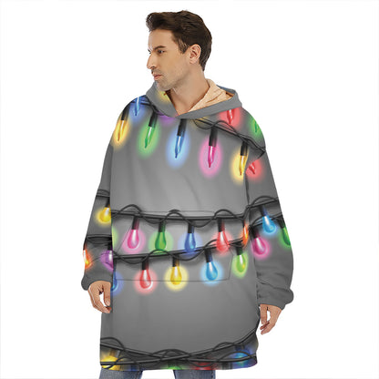 Christmas Holiday Lights Print Hoodie Blanket