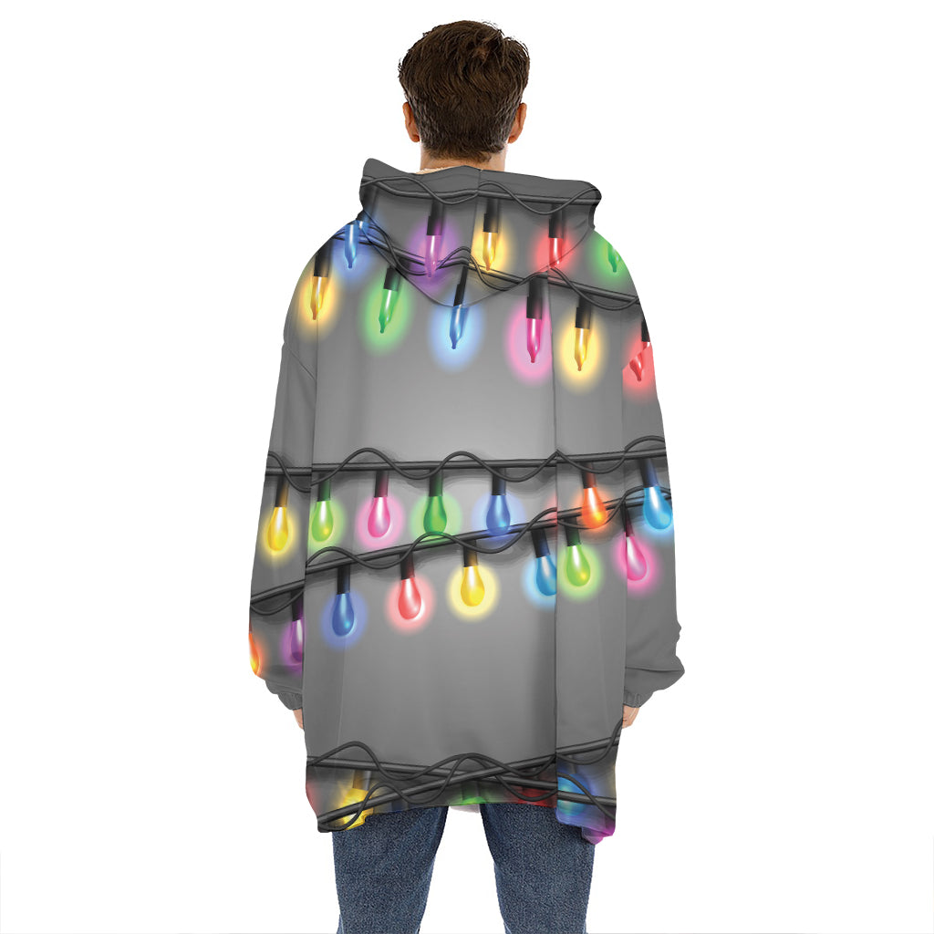 Christmas Holiday Lights Print Hoodie Blanket