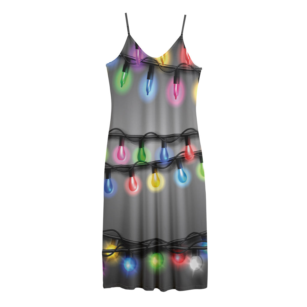 Christmas Holiday Lights Print Jersey Midi Cami Dress