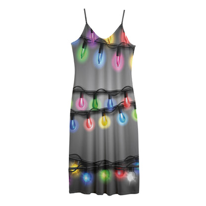 Christmas Holiday Lights Print Jersey Midi Cami Dress