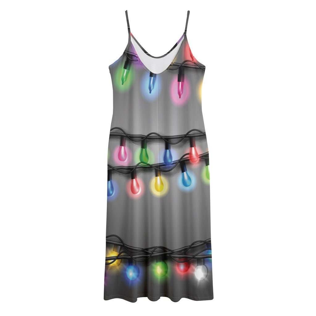 Christmas Holiday Lights Print Jersey Midi Cami Dress