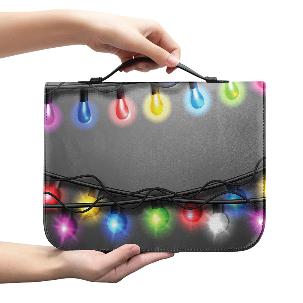 Christmas Holiday Lights Print Leather Bible Cover
