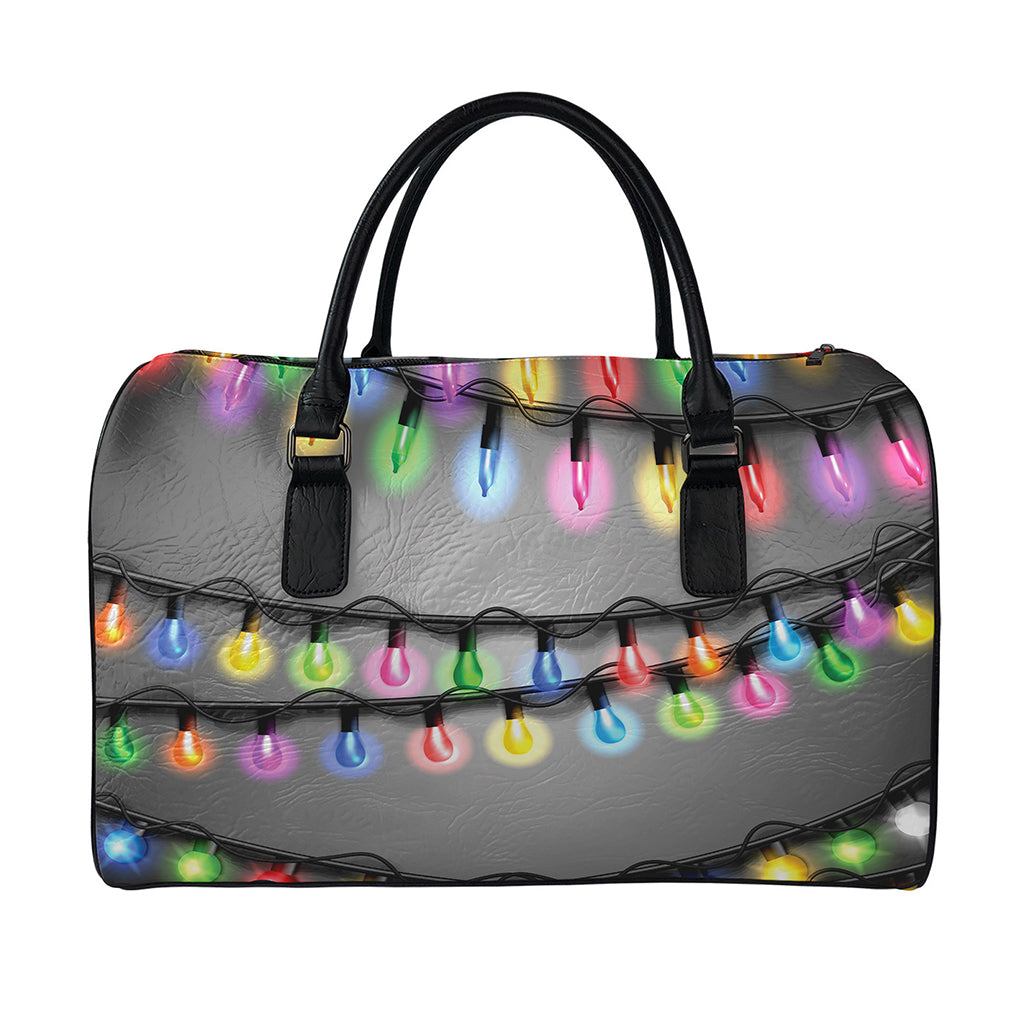 Christmas Holiday Lights Print Leather Duffle Bag