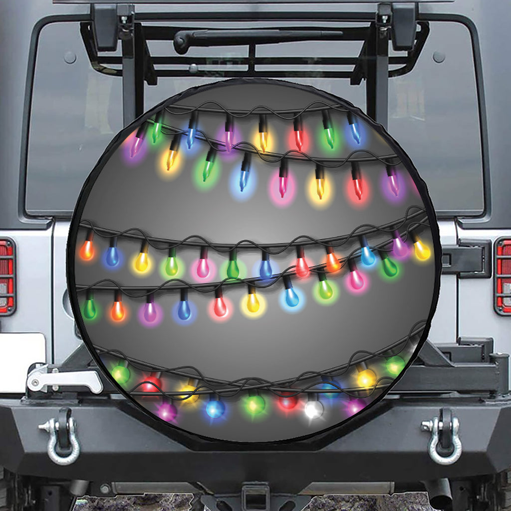 Christmas Holiday Lights Print Leather Spare Tire Cover