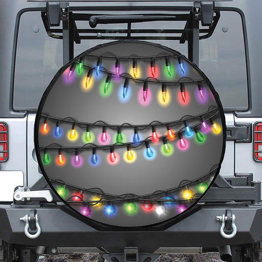 Christmas Holiday Lights Print Leather Spare Tire Cover