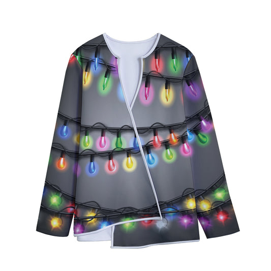 Christmas Holiday Lights Print Long Sleeve Short Coat