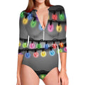 Christmas Holiday Lights Print Long Sleeve Swimsuit