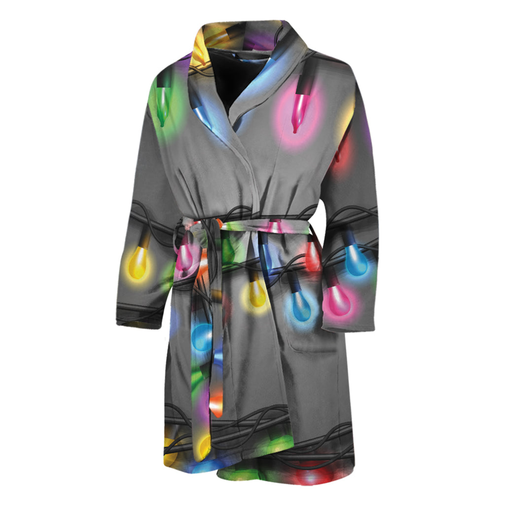 Christmas Holiday Lights Print Men's Bathrobe