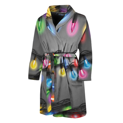Christmas Holiday Lights Print Men's Bathrobe