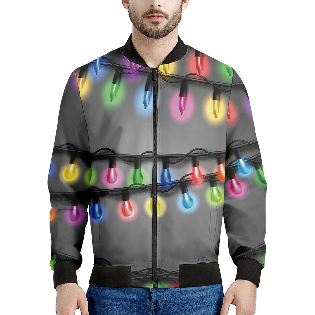 Christmas Holiday Lights Print Men's Bomber Jacket