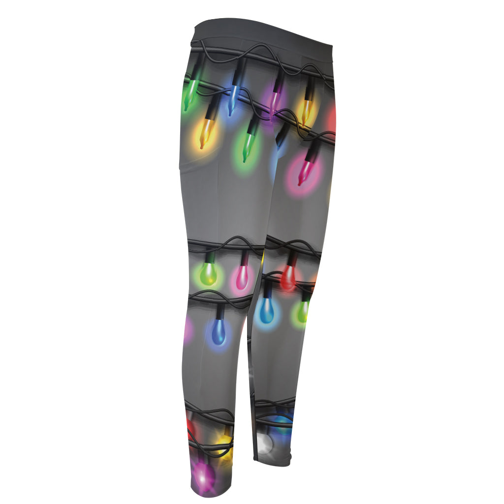 Christmas Holiday Lights Print Men's Compression Pants