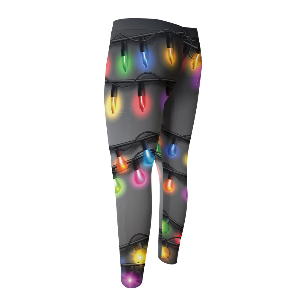 Christmas Holiday Lights Print Men's Compression Pants