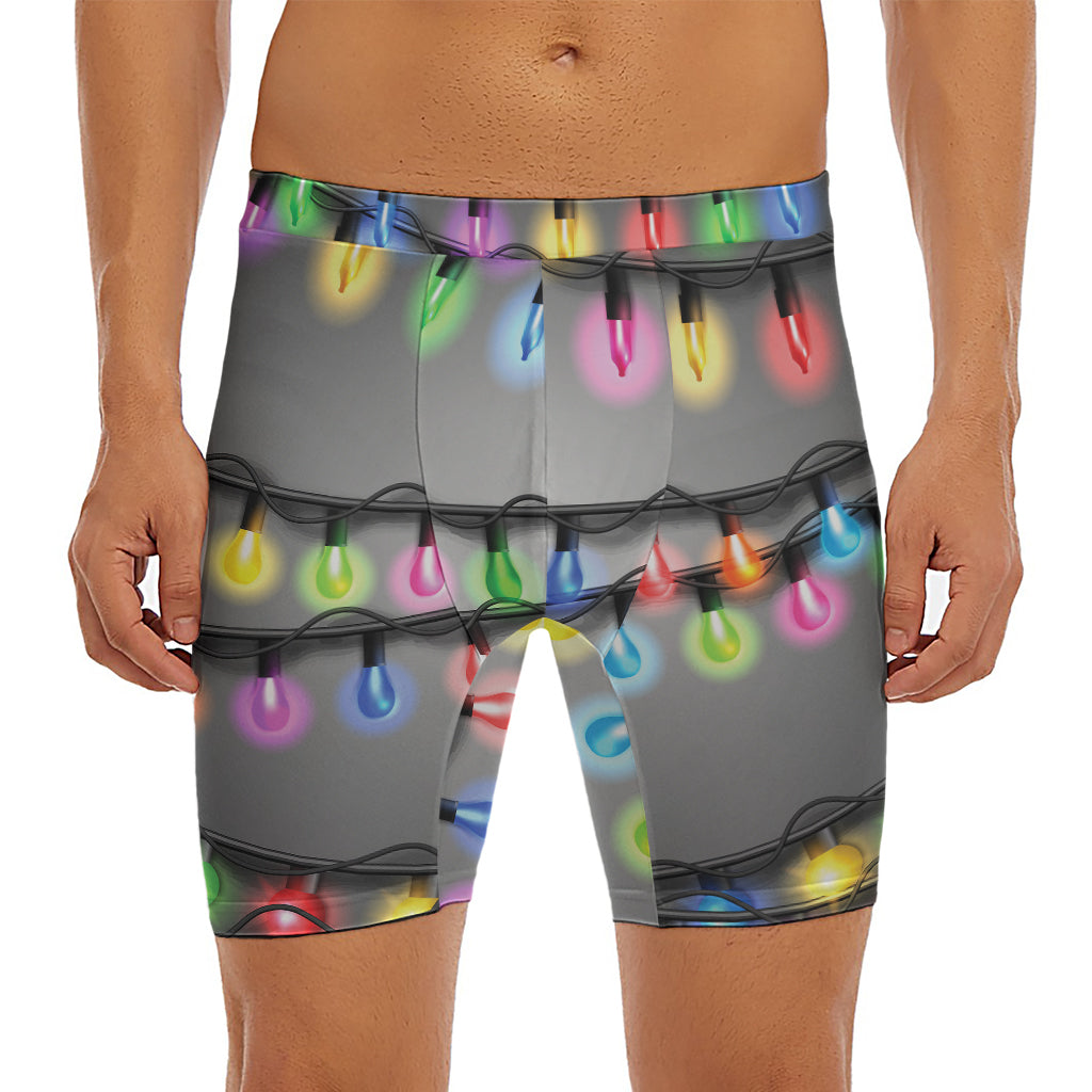 Christmas Holiday Lights Print Men's Long Boxer Briefs