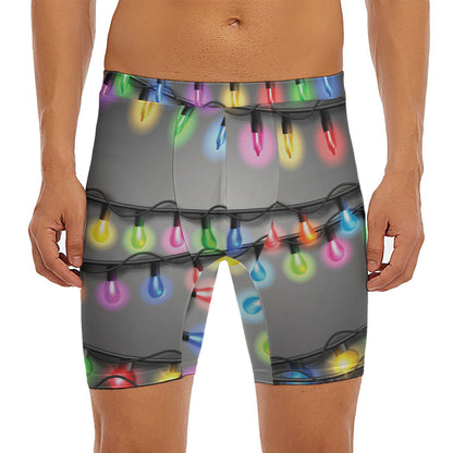 Christmas Holiday Lights Print Men's Long Boxer Briefs
