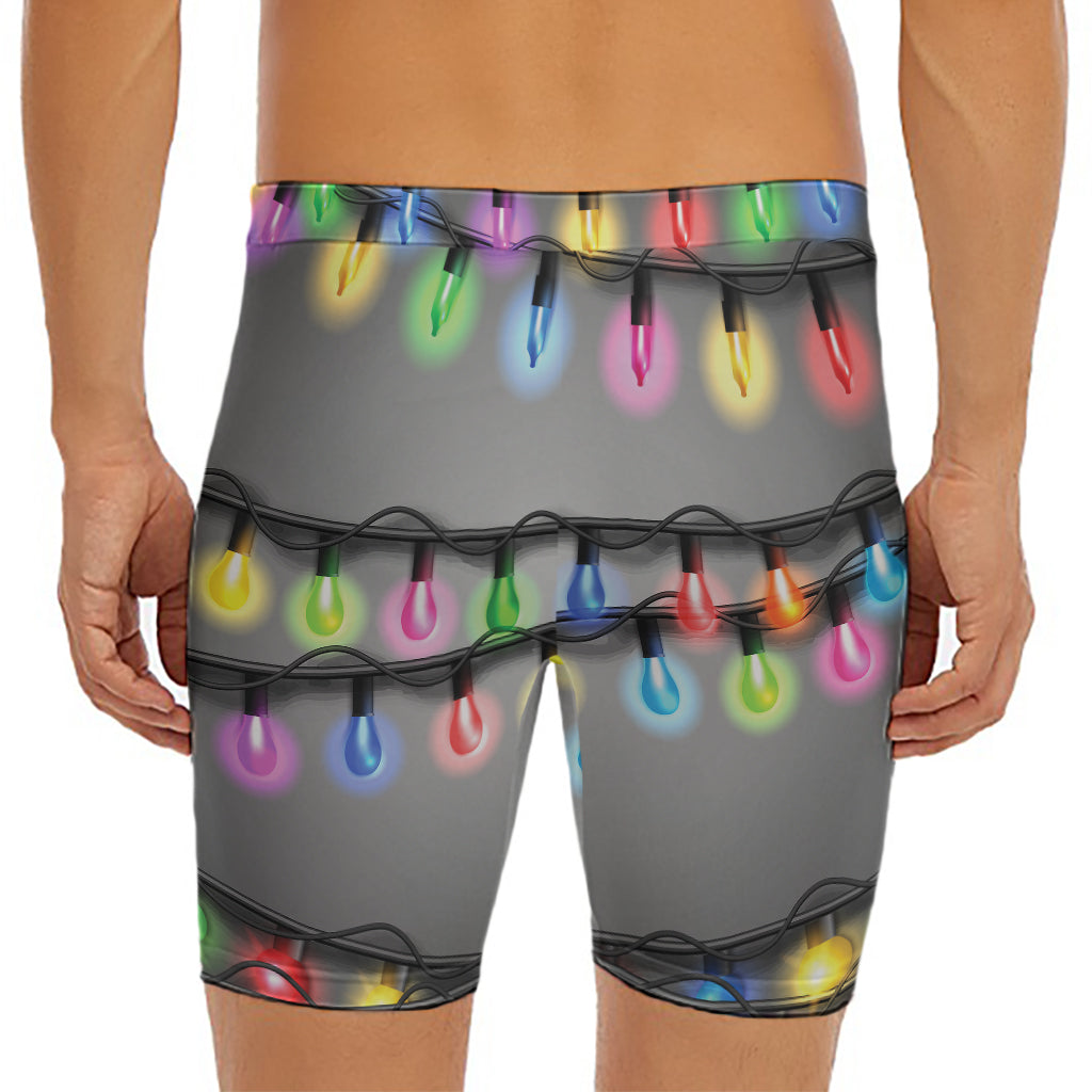 Christmas Holiday Lights Print Men's Long Boxer Briefs