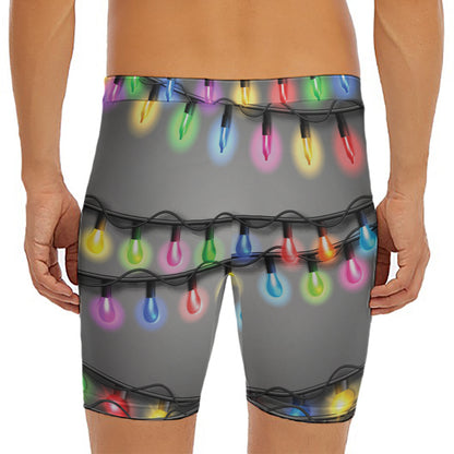 Christmas Holiday Lights Print Men's Long Boxer Briefs