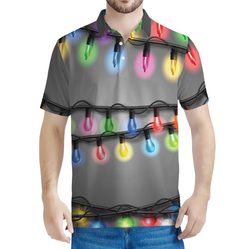 Christmas Holiday Lights Print Men's Polo Shirt