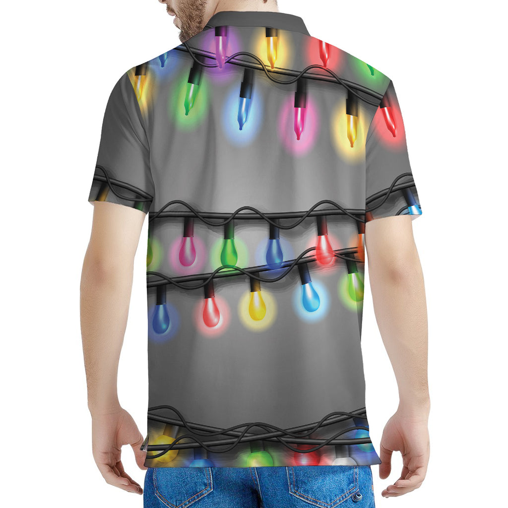 Christmas Holiday Lights Print Men's Polo Shirt