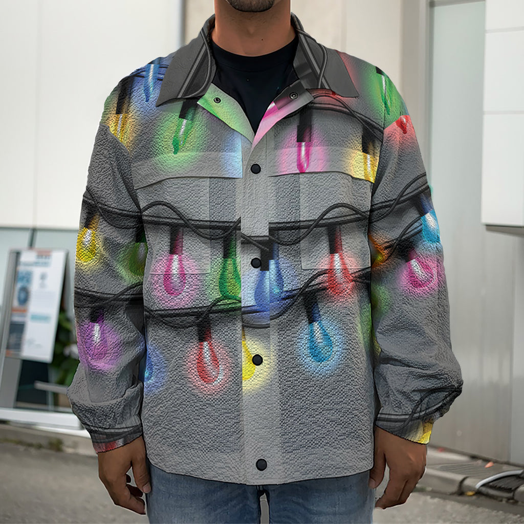 Christmas Holiday Lights Print Men's Shirt Jacket