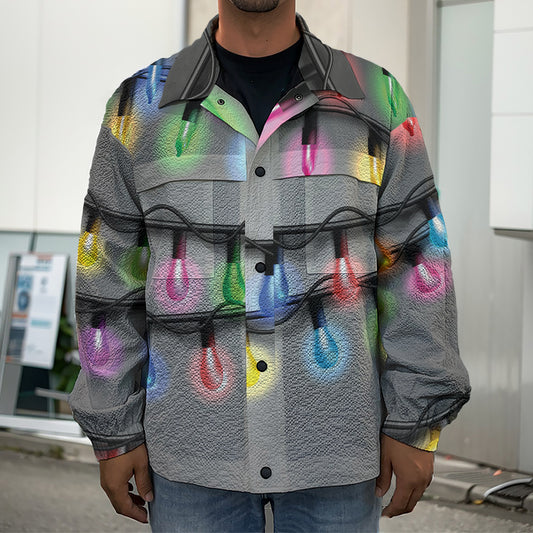 Christmas Holiday Lights Print Men's Shirt Jacket
