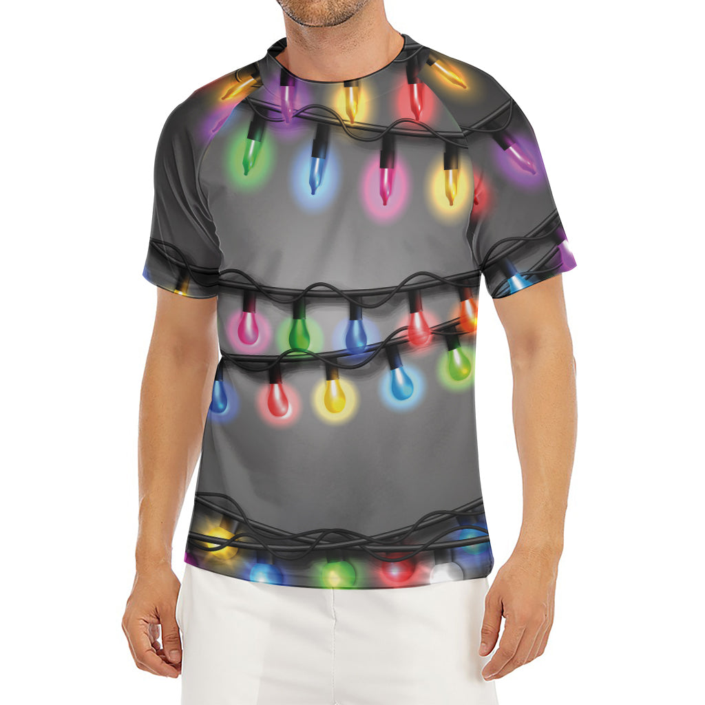 Christmas Holiday Lights Print Men's Short Sleeve Rash Guard